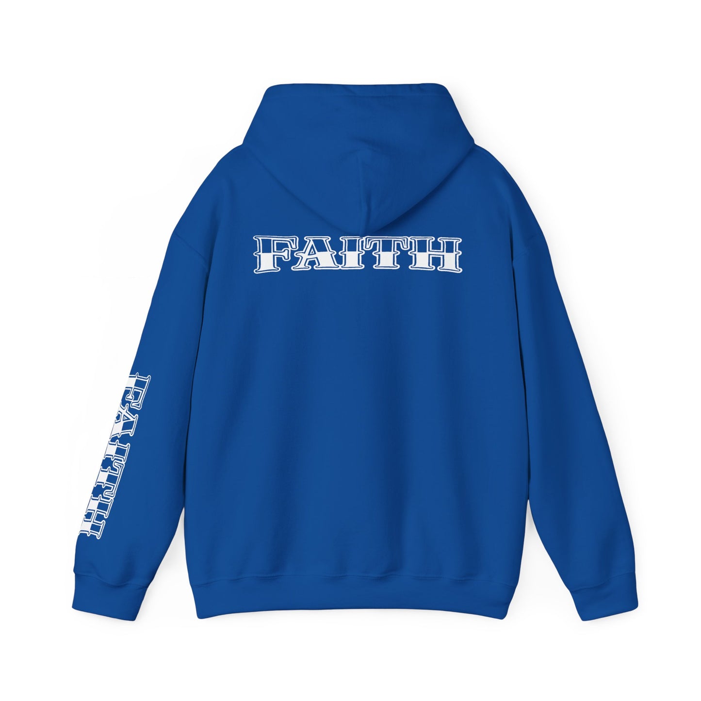 Faith - Graphic Hoodie — Black Religious Faith Pullover with Sleeve and Back Print