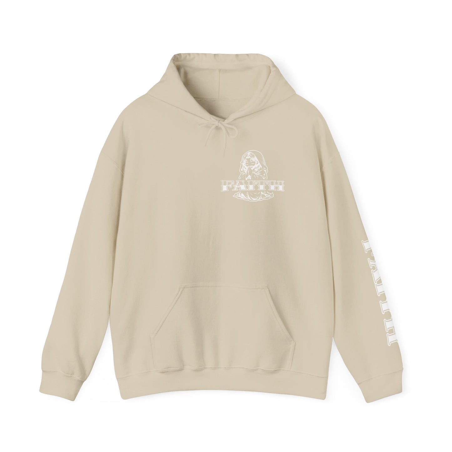 Faith - Graphic Hoodie — Black Religious Faith Pullover with Sleeve and Back Print