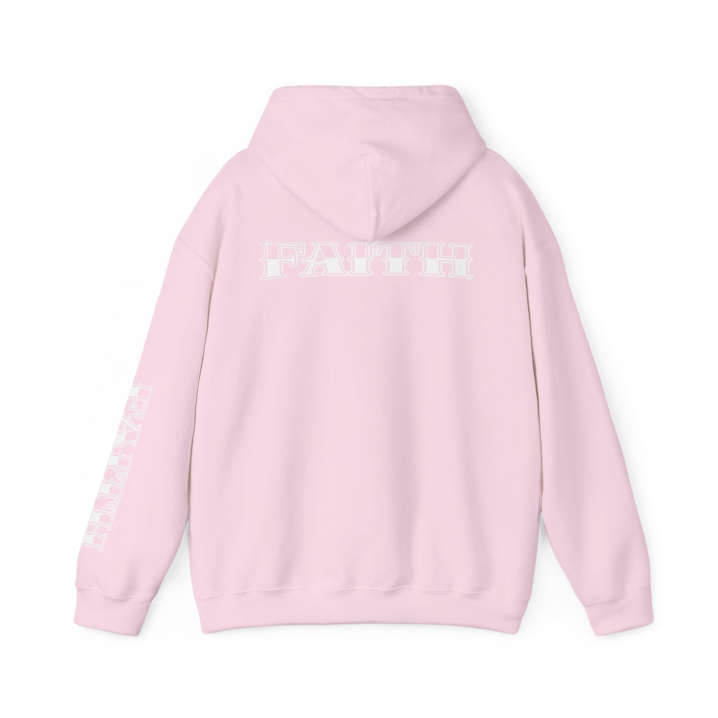 Faith - Graphic Hoodie — Black Religious Faith Pullover with Sleeve and Back Print