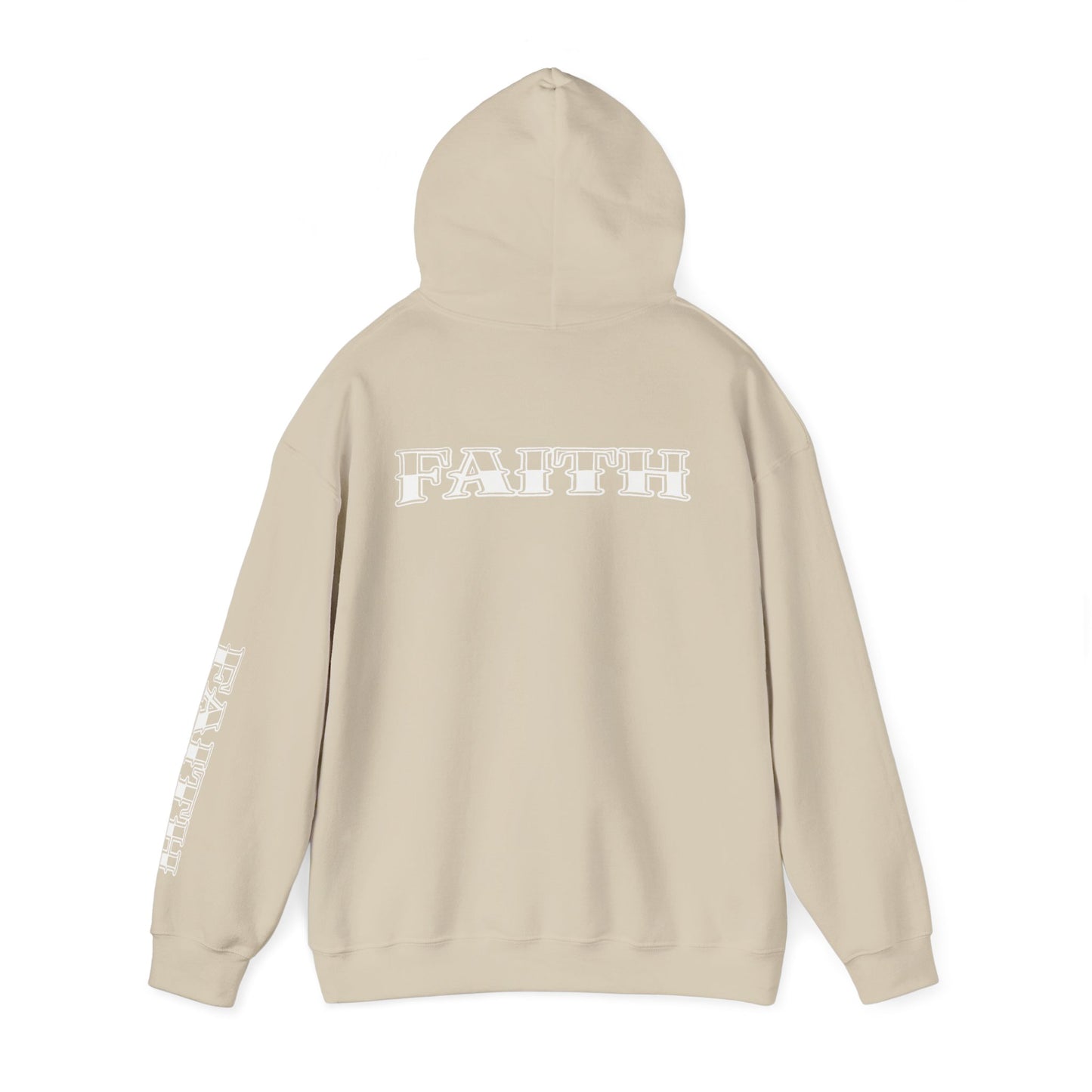 Faith - Graphic Hoodie — Black Religious Faith Pullover with Sleeve and Back Print