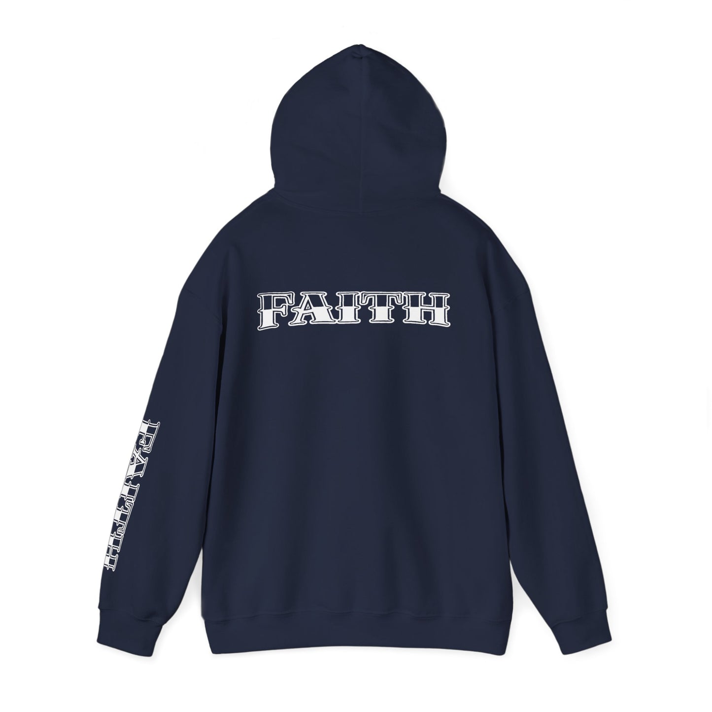 Faith - Graphic Hoodie — Black Religious Faith Pullover with Sleeve and Back Print