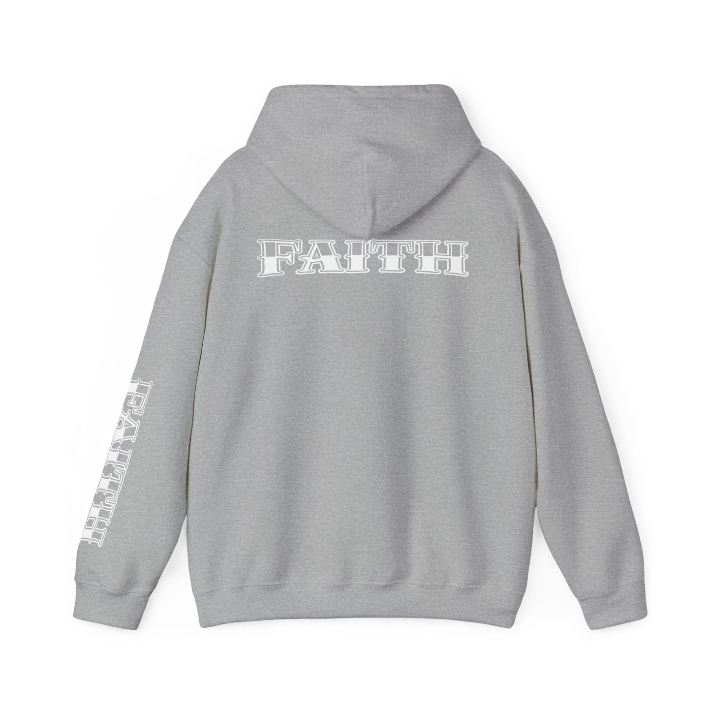 Faith - Graphic Hoodie — Black Religious Faith Pullover with Sleeve and Back Print