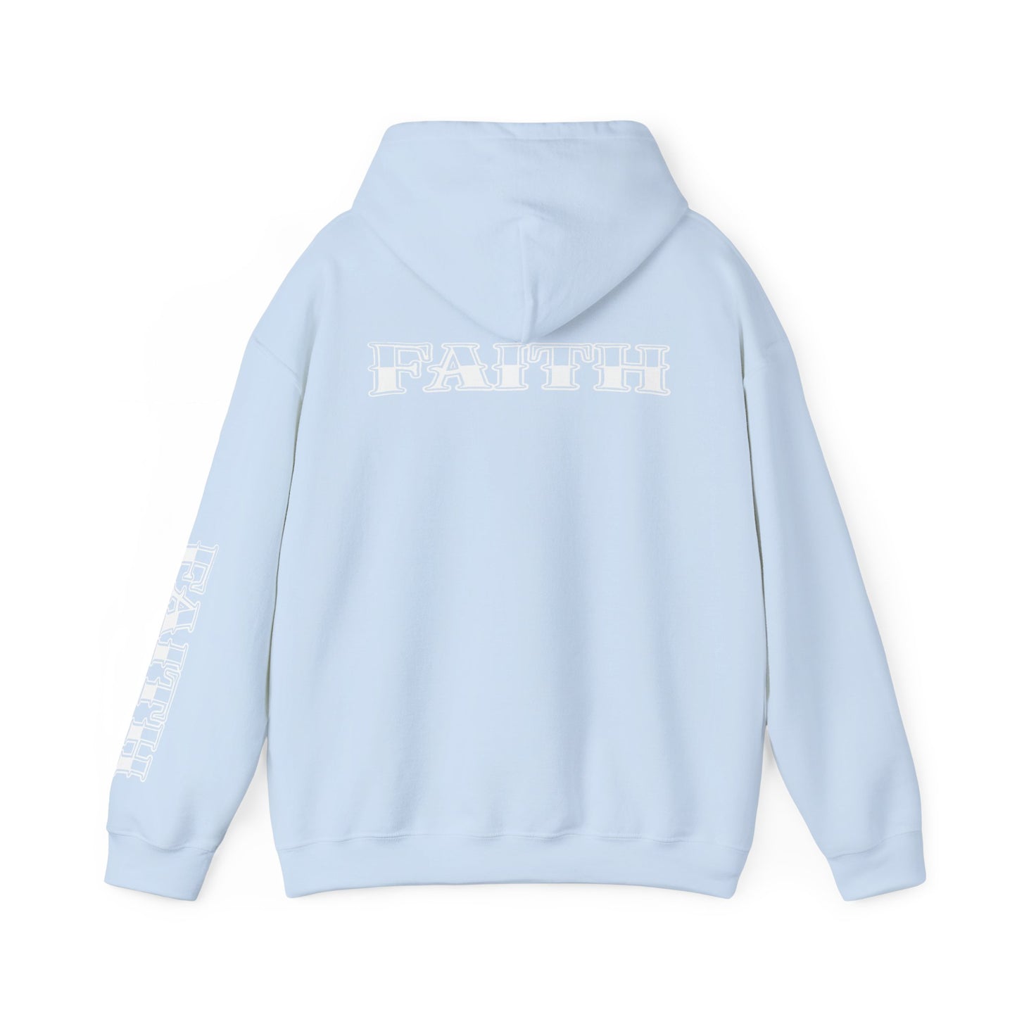 Faith - Graphic Hoodie — Black Religious Faith Pullover with Sleeve and Back Print