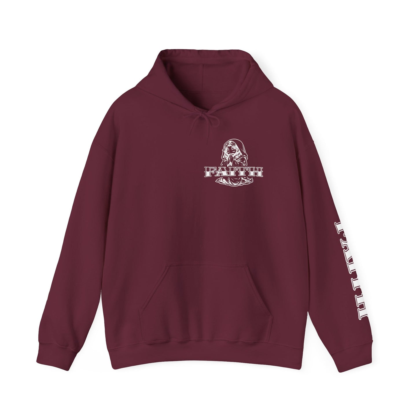 Faith - Graphic Hoodie — Black Religious Faith Pullover with Sleeve and Back Print