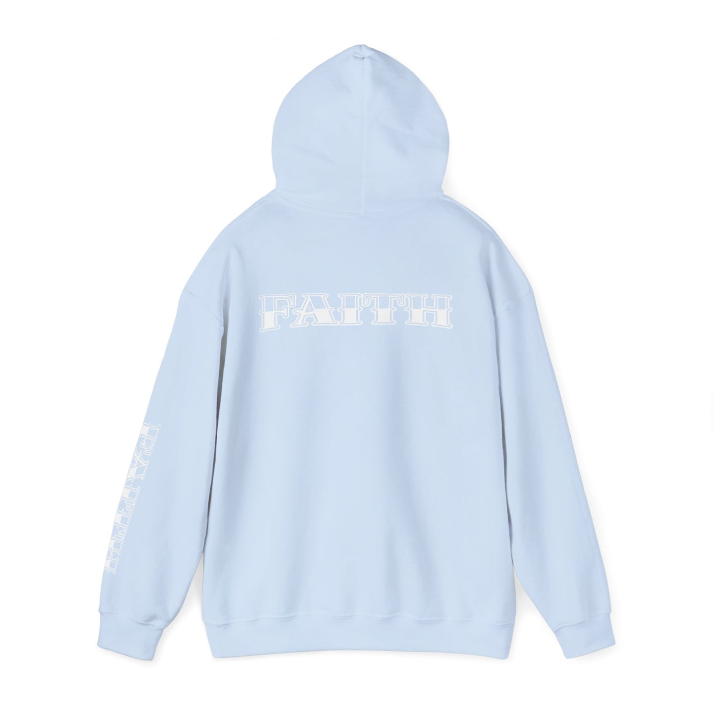 Faith - Graphic Hoodie — Black Religious Faith Pullover with Sleeve and Back Print