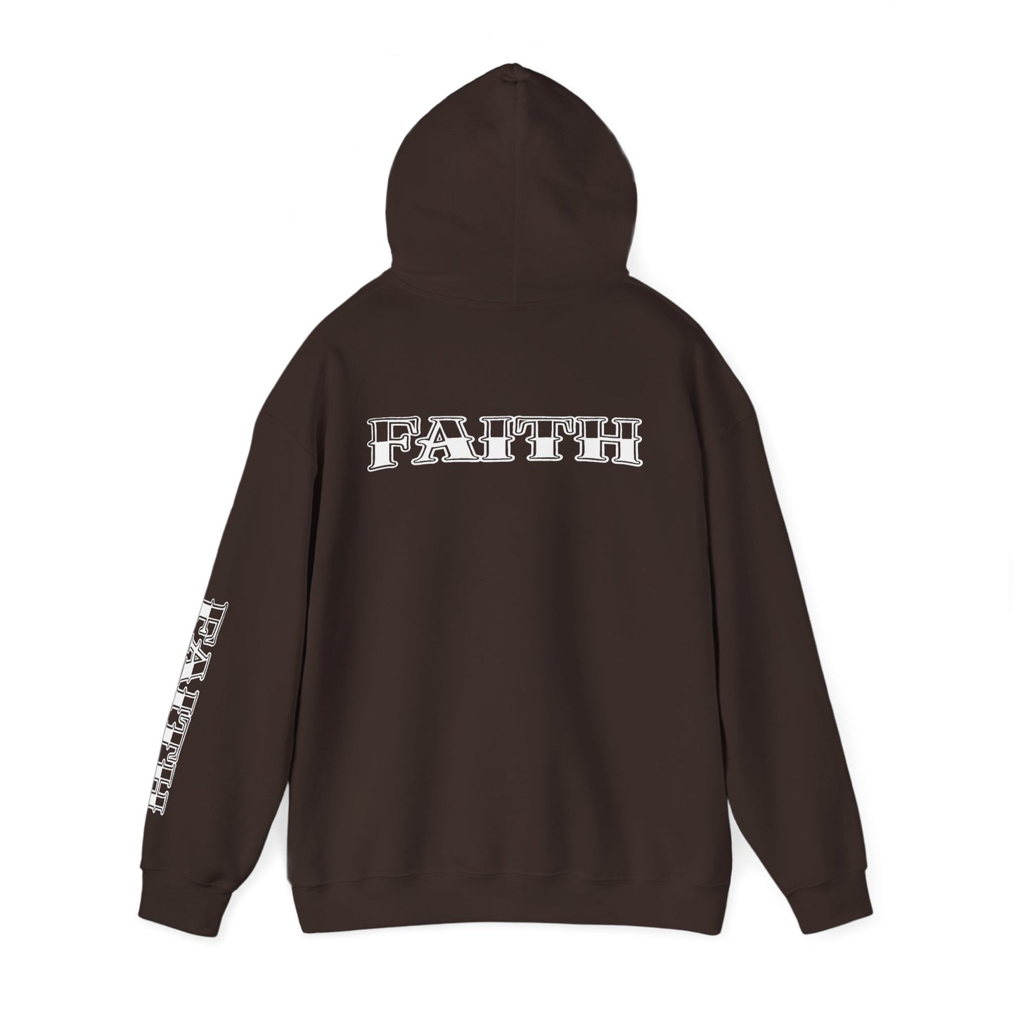 Faith - Graphic Hoodie — Black Religious Faith Pullover with Sleeve and Back Print