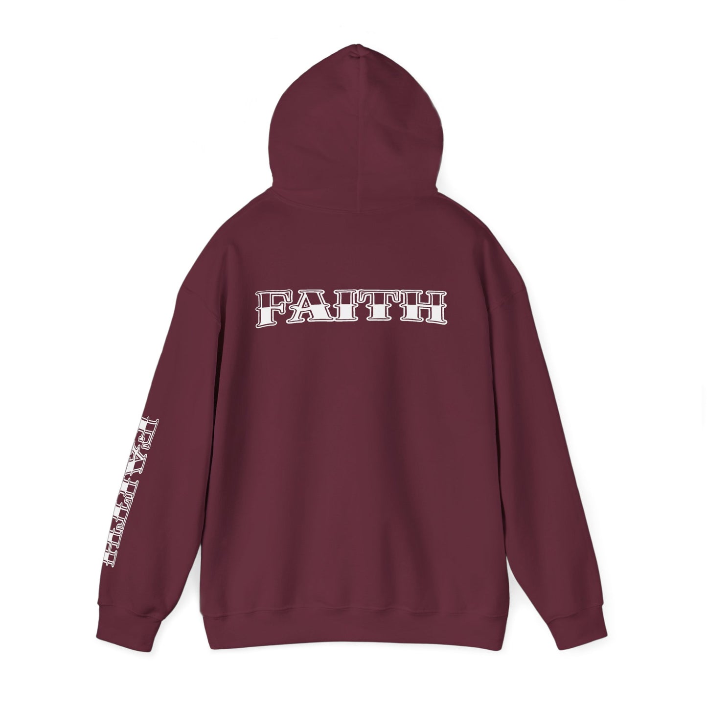 Faith - Graphic Hoodie — Black Religious Faith Pullover with Sleeve and Back Print