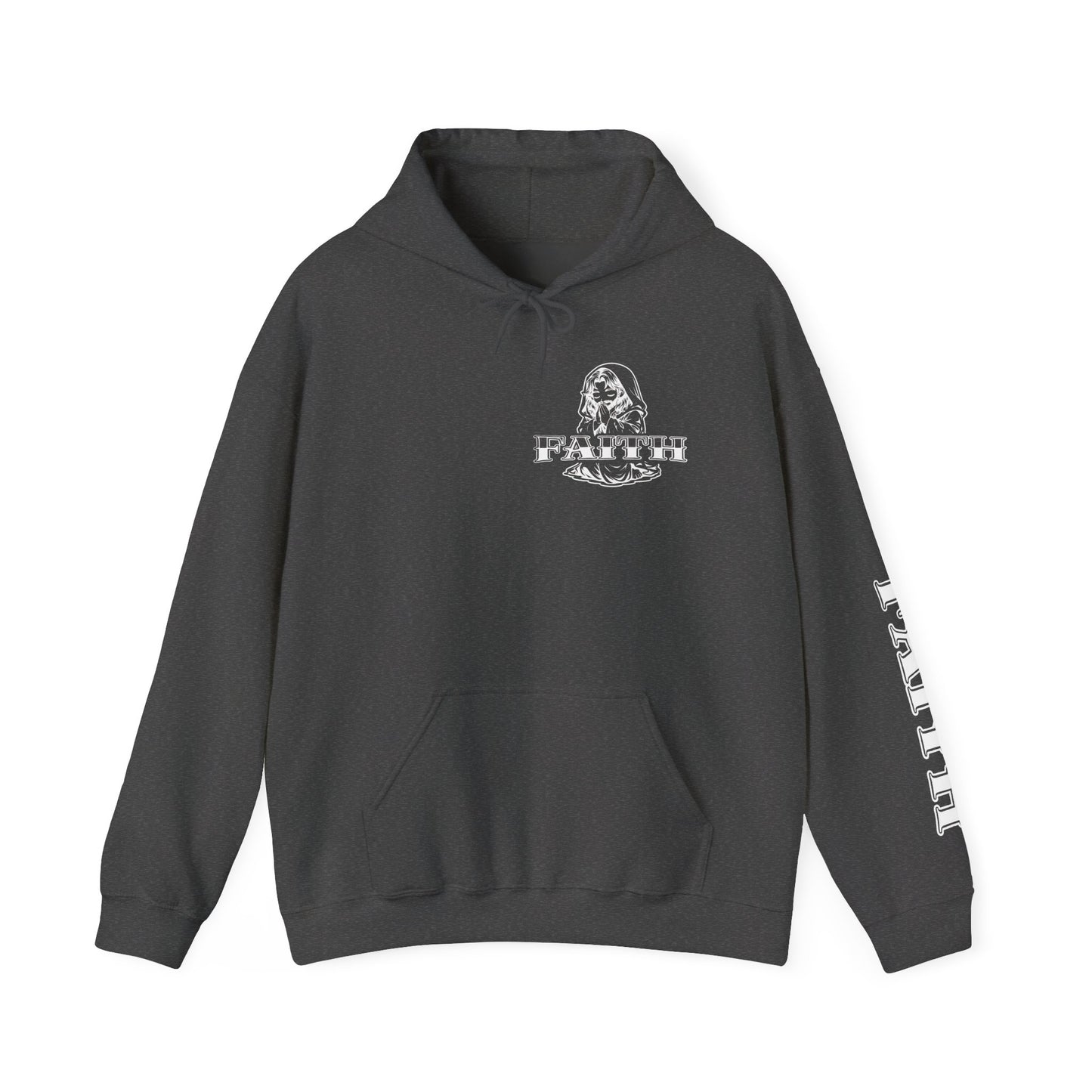 Faith - Graphic Hoodie — Black Religious Faith Pullover with Sleeve and Back Print