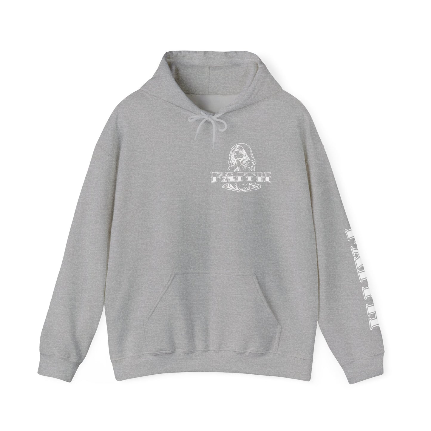 Faith - Graphic Hoodie — Black Religious Faith Pullover with Sleeve and Back Print