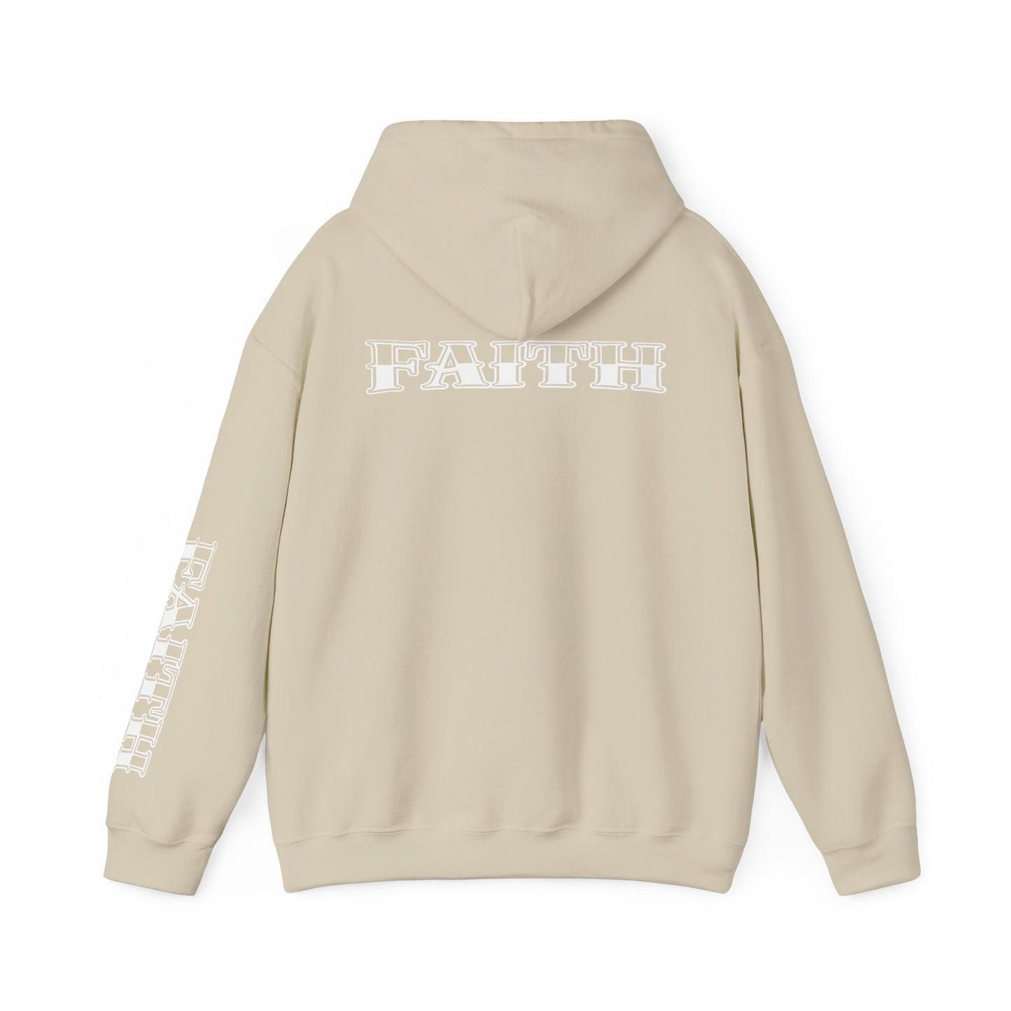 Faith - Graphic Hoodie — Black Religious Faith Pullover with Sleeve and Back Print