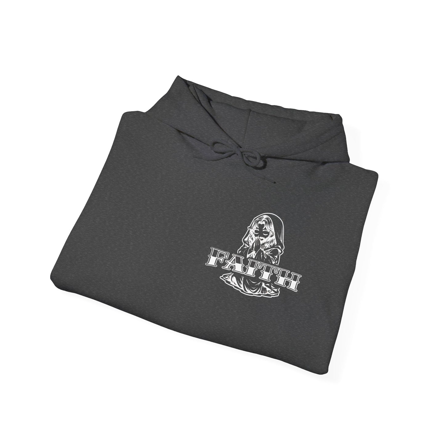 Faith - Graphic Hoodie — Black Religious Faith Pullover with Sleeve and Back Print