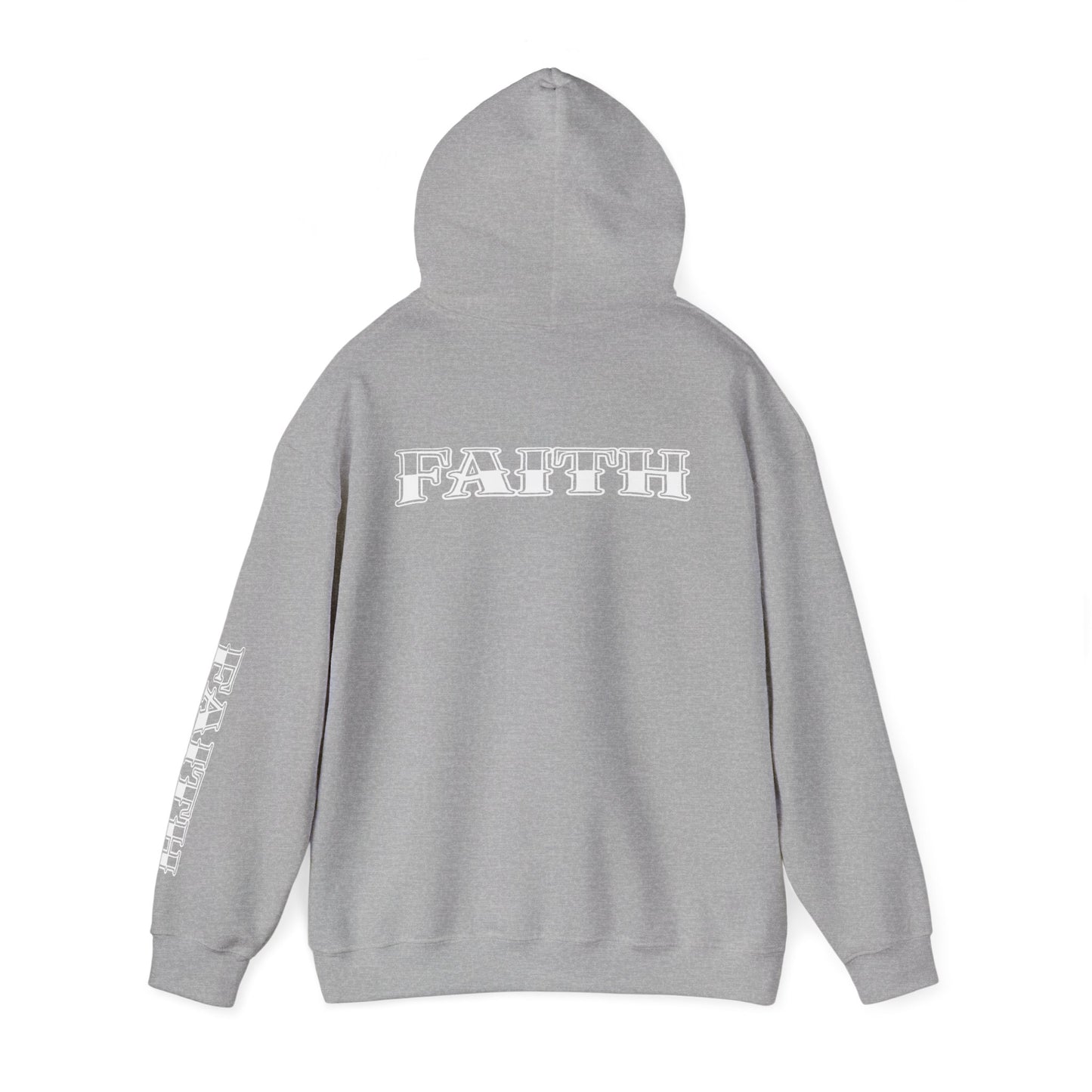 Faith - Graphic Hoodie — Black Religious Faith Pullover with Sleeve and Back Print