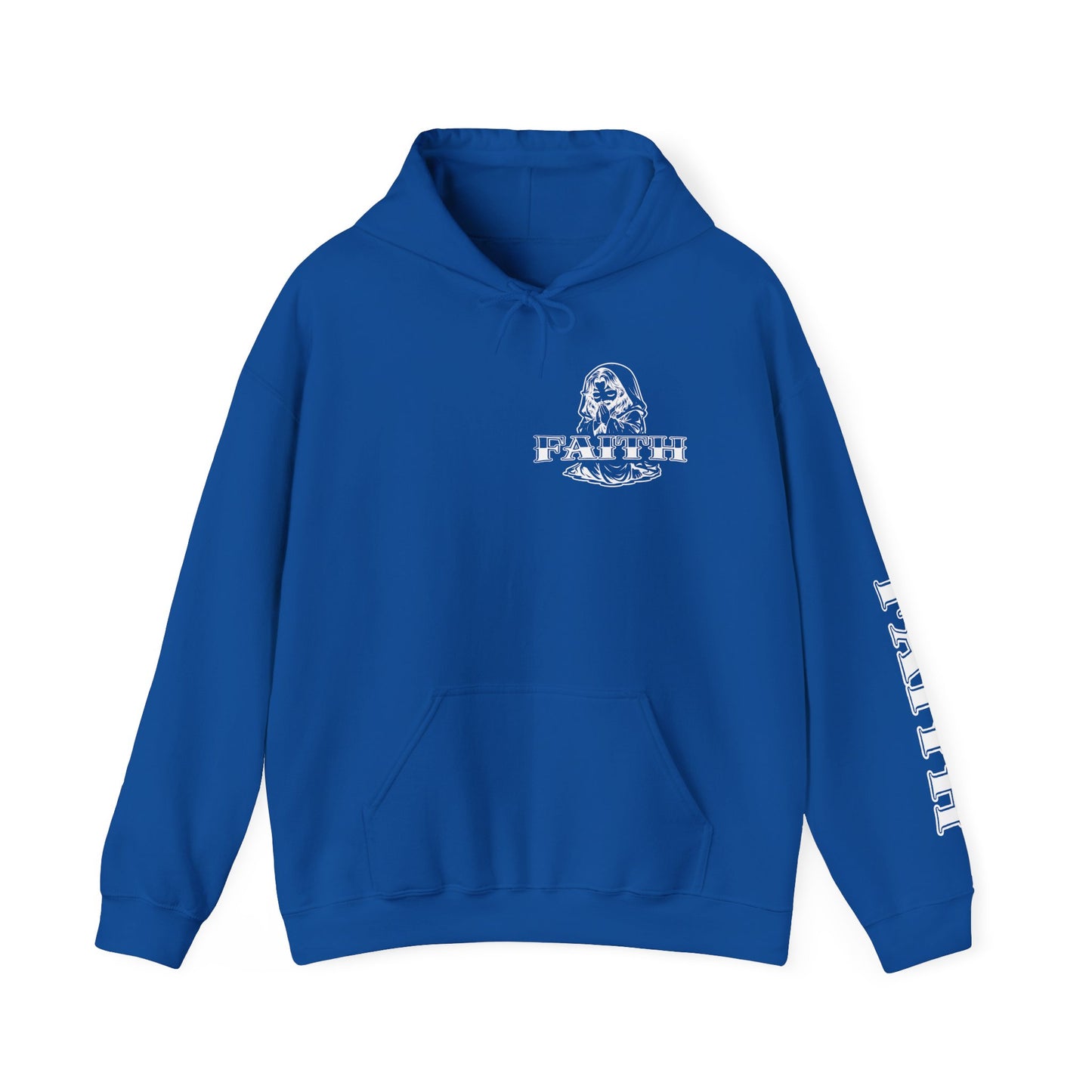 Faith - Graphic Hoodie — Black Religious Faith Pullover with Sleeve and Back Print
