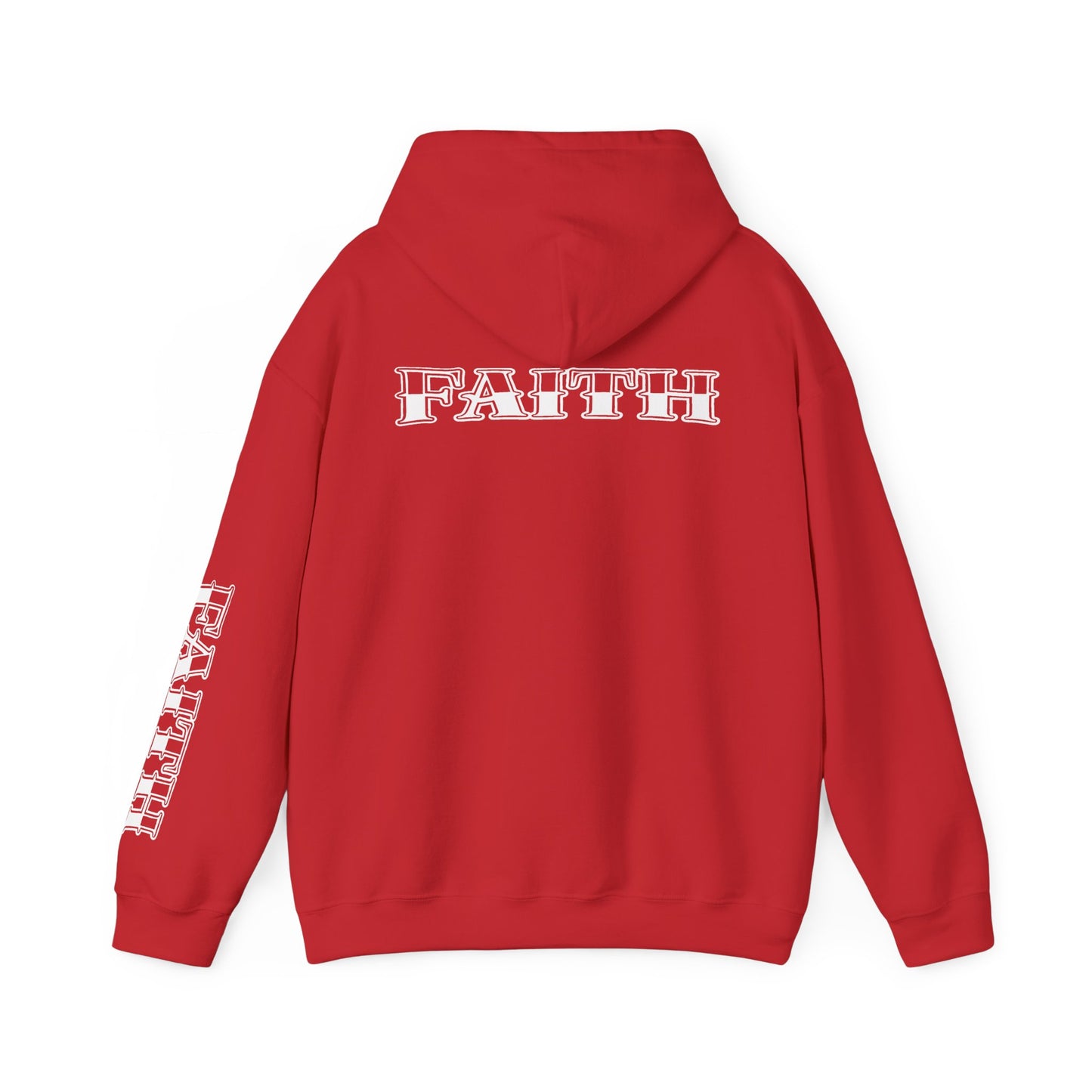 Faith - Graphic Hoodie — Black Religious Faith Pullover with Sleeve and Back Print