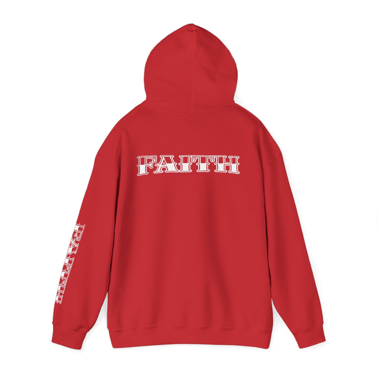 Faith - Graphic Hoodie — Black Religious Faith Pullover with Sleeve and Back Print