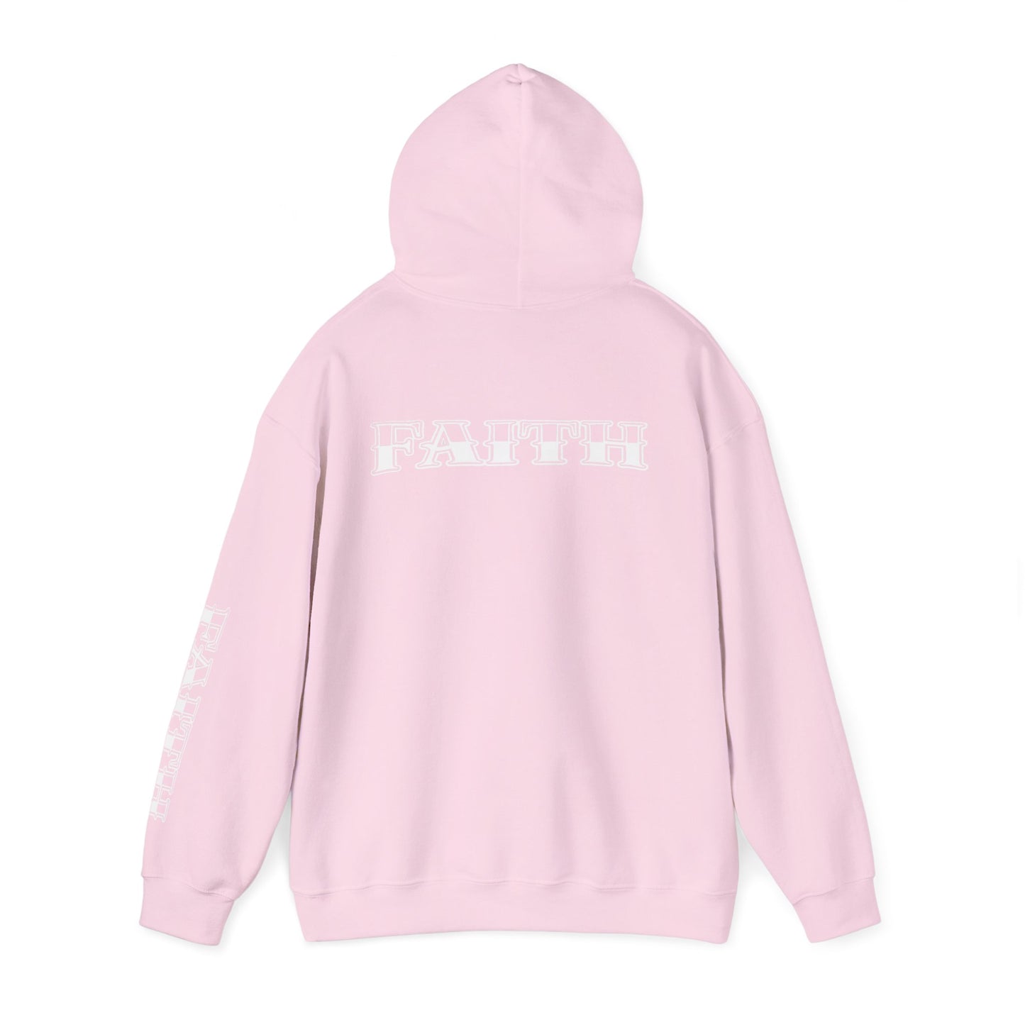 Faith - Graphic Hoodie — Black Religious Faith Pullover with Sleeve and Back Print