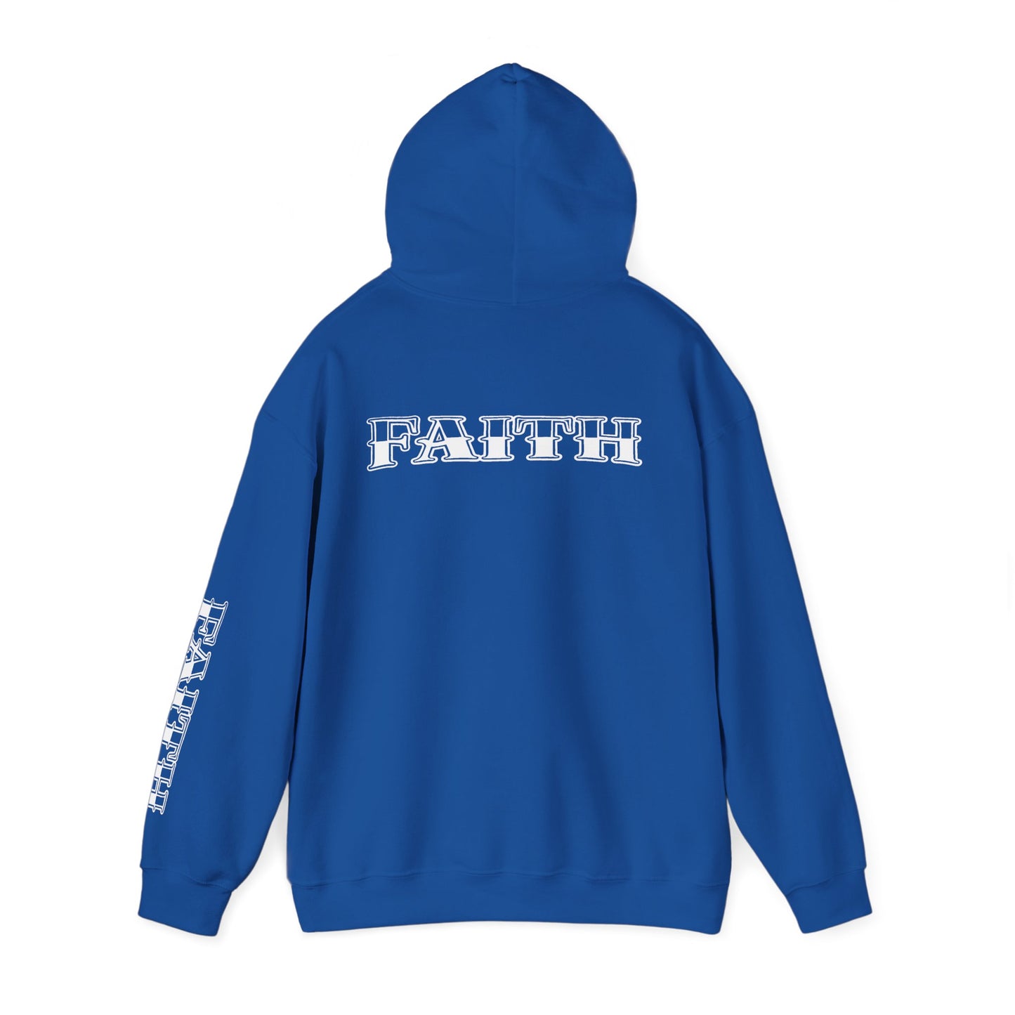 Faith - Graphic Hoodie — Black Religious Faith Pullover with Sleeve and Back Print