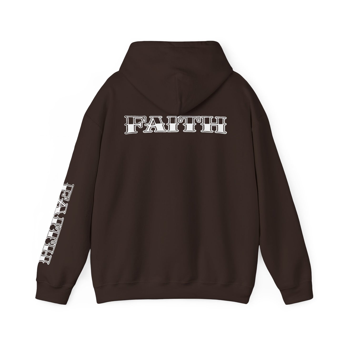Faith - Graphic Hoodie — Black Religious Faith Pullover with Sleeve and Back Print
