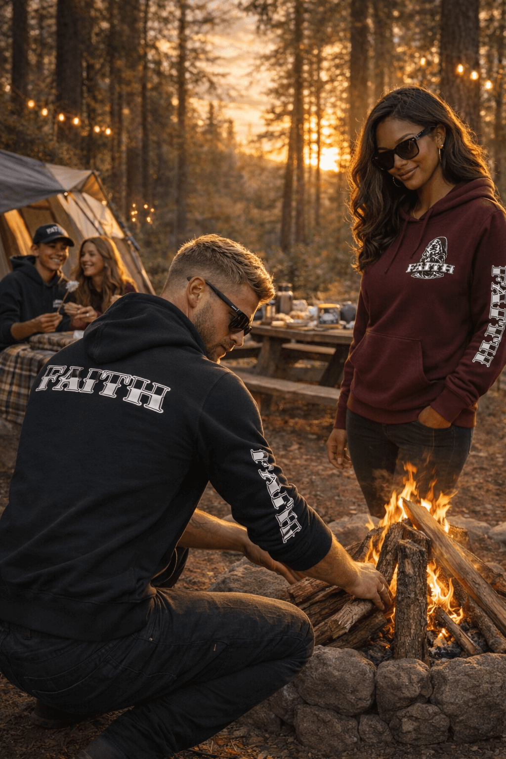 Faith - Graphic Hoodie — Black Religious Faith Pullover with Sleeve and Back Print